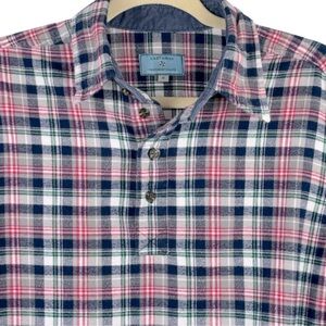 Castaway Nantucket Island Daggett Quarter Button Twin Plaid Blue Fir Shirt Sz M